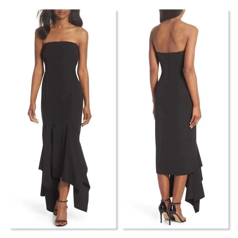 VINCE CAMUTO | Strapless Asymmetrical Midi Dress - [size 10 in Black]
